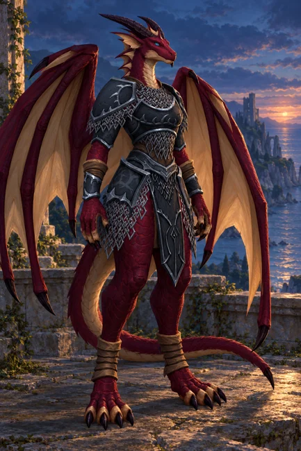 Arithel · Dracthyrgestalt über der Küste